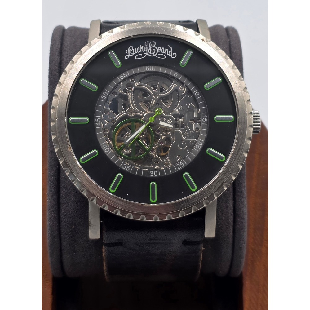 Lucky Brand 17/1043 Men's Automatic Skeleton Watch Black Green Leather TY2807SV